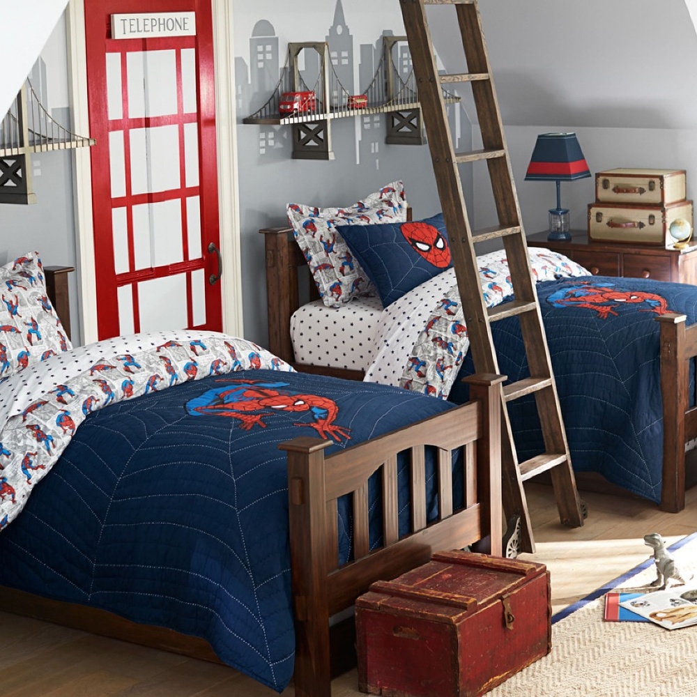 Pottery Barn Kids Marvel Spiderman Quilt Coverlet Twin Size RETIRED